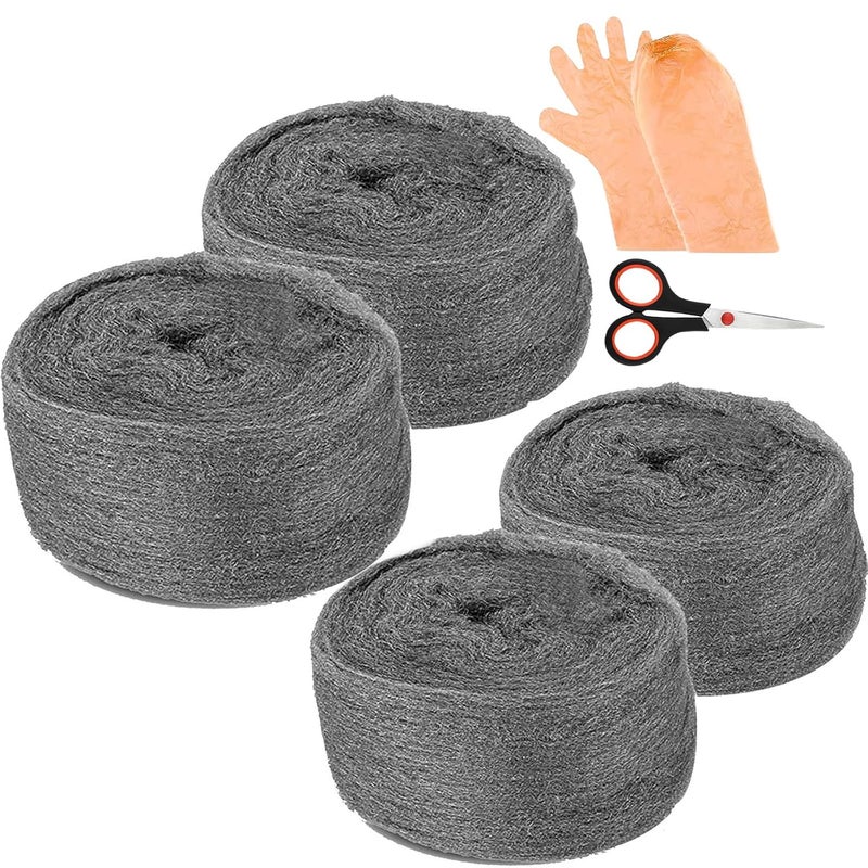 Mcvomv Steel Wool for Rodent Control Steel Wool Mice Control Pads Steel Wool Rodent Barrier Kit Gap Blocker Fill Fabric for Holes Holes/Siding/Pipeline/Vents 4 Pack - Image 1